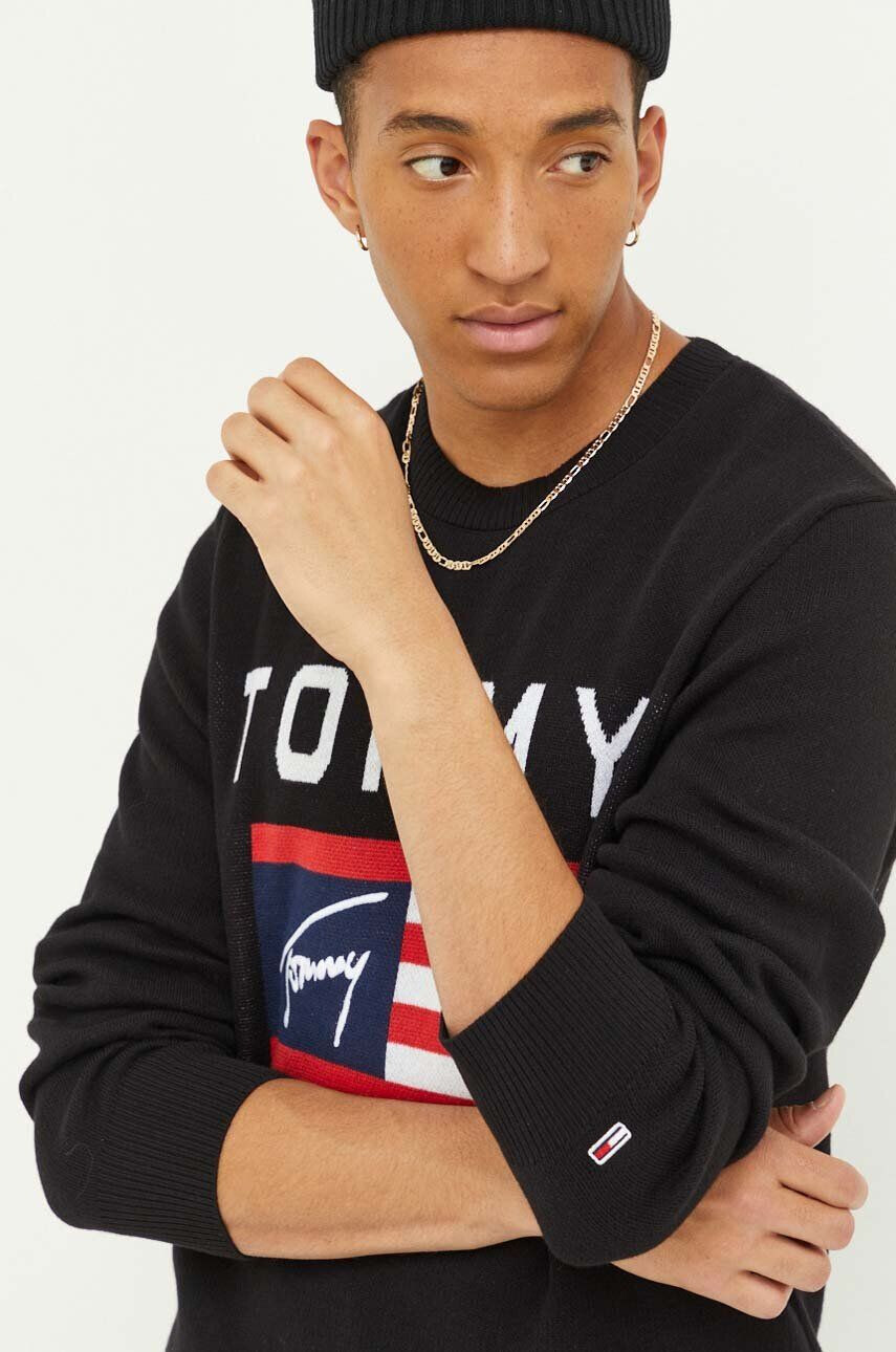 Tommy Jeans pulover de bumbac culoarea negru - Pled.ro