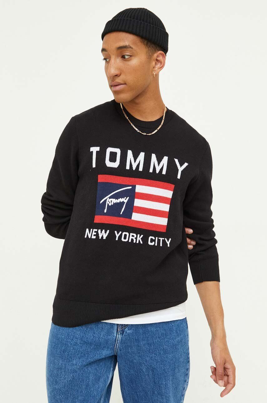 Tommy Jeans pulover de bumbac culoarea negru - Pled.ro