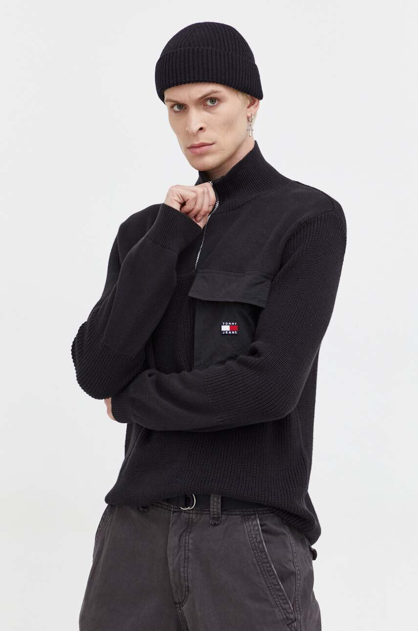 Tommy Jeans pulover de bumbac culoarea negru cu turtleneck - Pled.ro