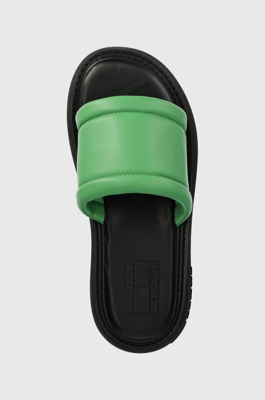 Tommy Jeans slapi de piele VOLUME SANDAL femei culoarea verde cu platforma EN0EN02076 - Pled.ro