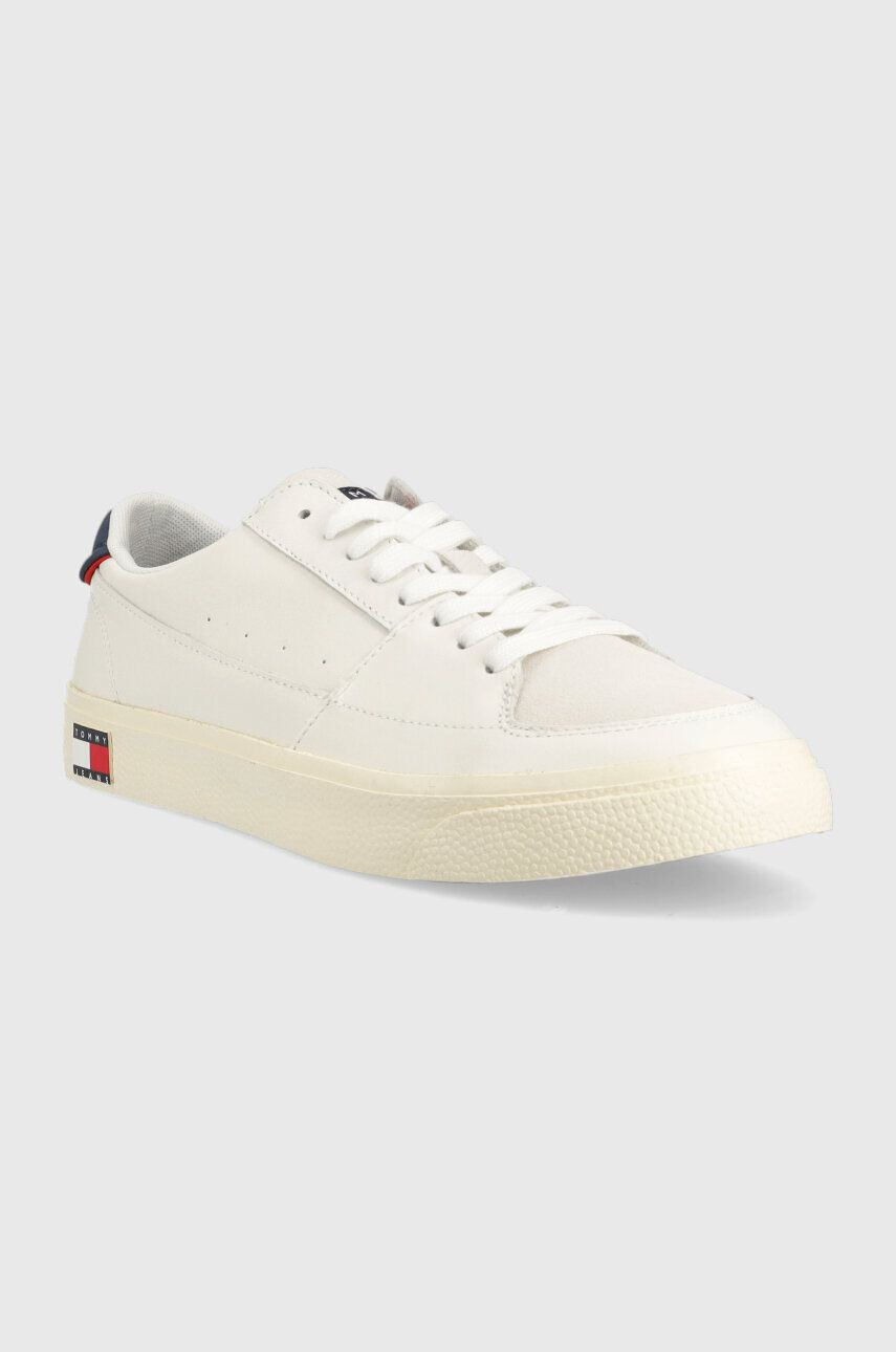 Tommy Jeans sneakers din piele VULCANIZED ESS culoarea alb EM0EM01106 - Pled.ro