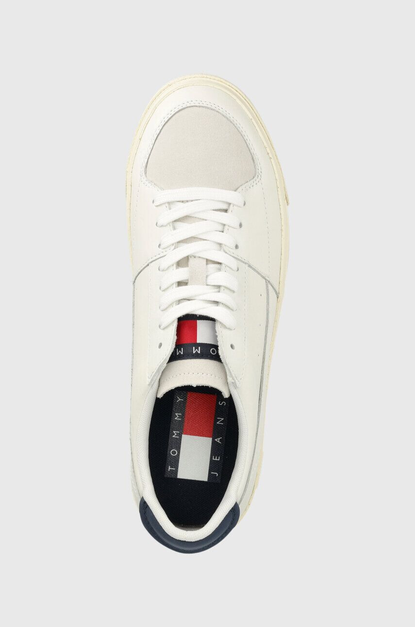 Tommy Jeans sneakers din piele VULCANIZED ESS culoarea alb EM0EM01106 - Pled.ro