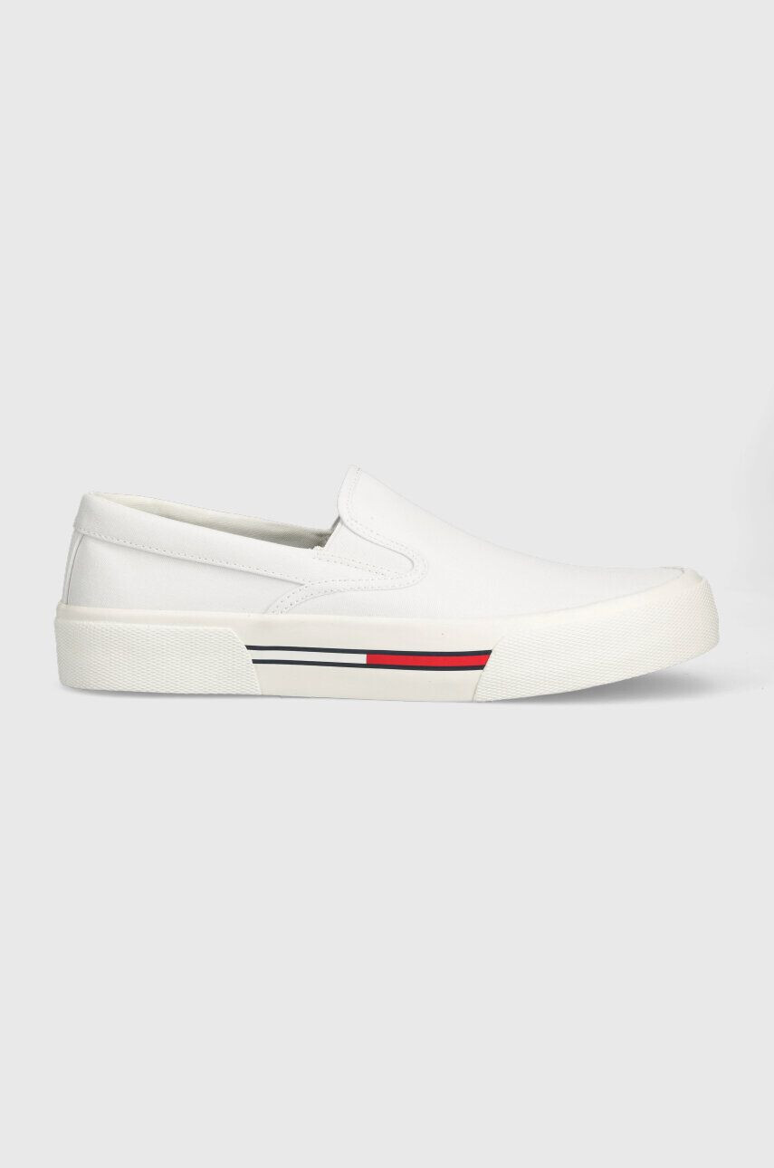 Tommy Jeans tenisi SLIP ON CANVAS COLOR barbati culoarea alb EM0EM01156 - Pled.ro