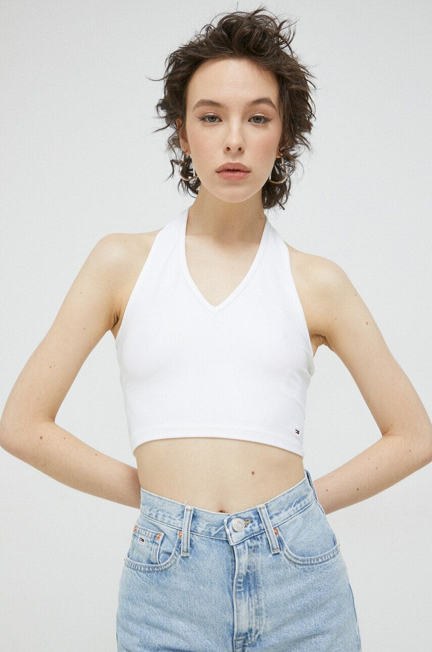 Tommy Jeans top femei culoarea alb - Pled.ro