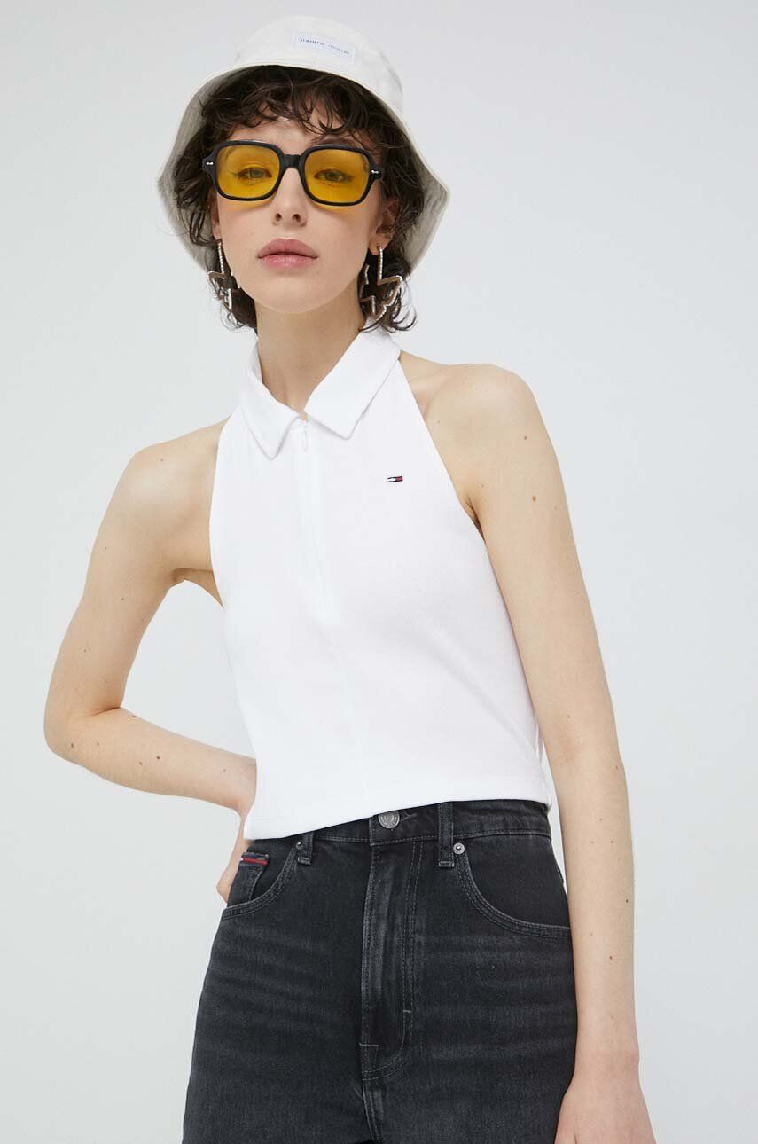 Tommy Jeans top femei culoarea alb - Pled.ro