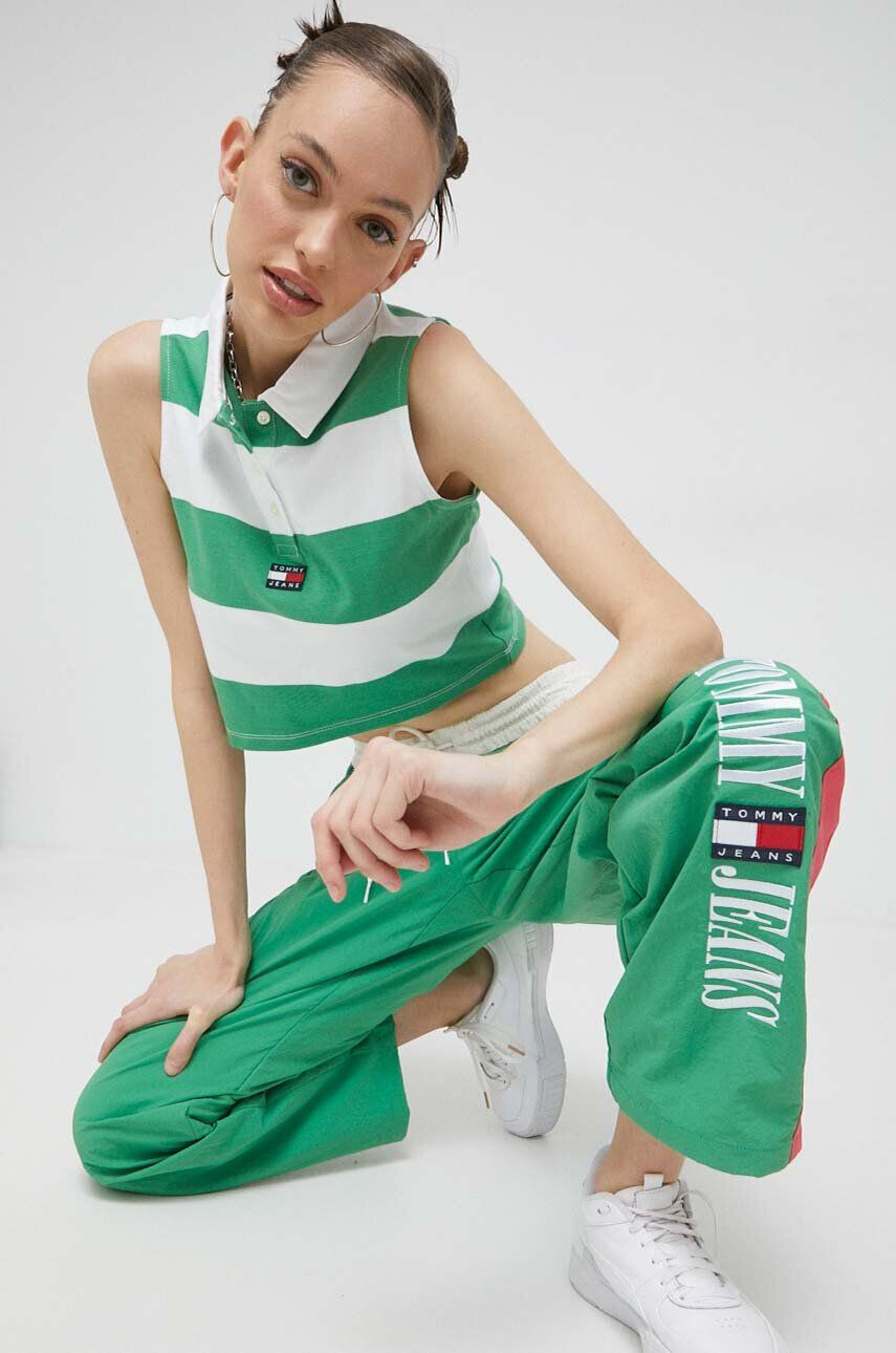 Tommy Jeans top din bumbac culoarea verde - Pled.ro