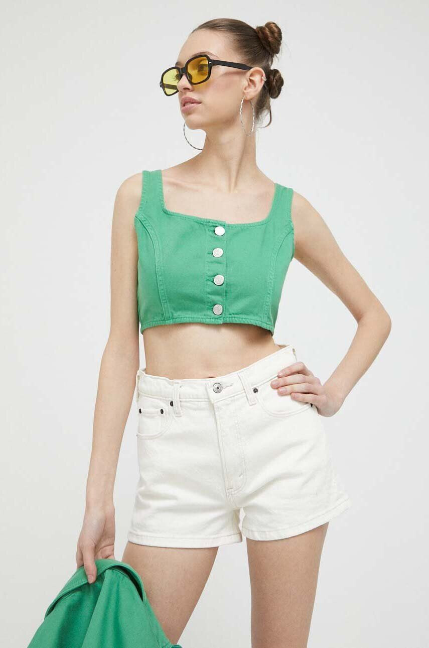 Tommy Jeans top din denim culoarea verde - Pled.ro