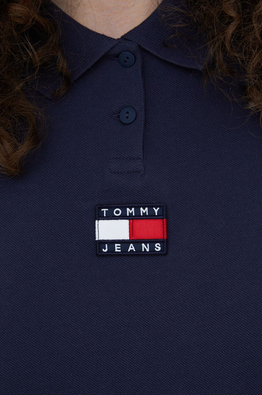 Tommy Jeans tricou din bumbac culoarea albastru marin cu guler - Pled.ro