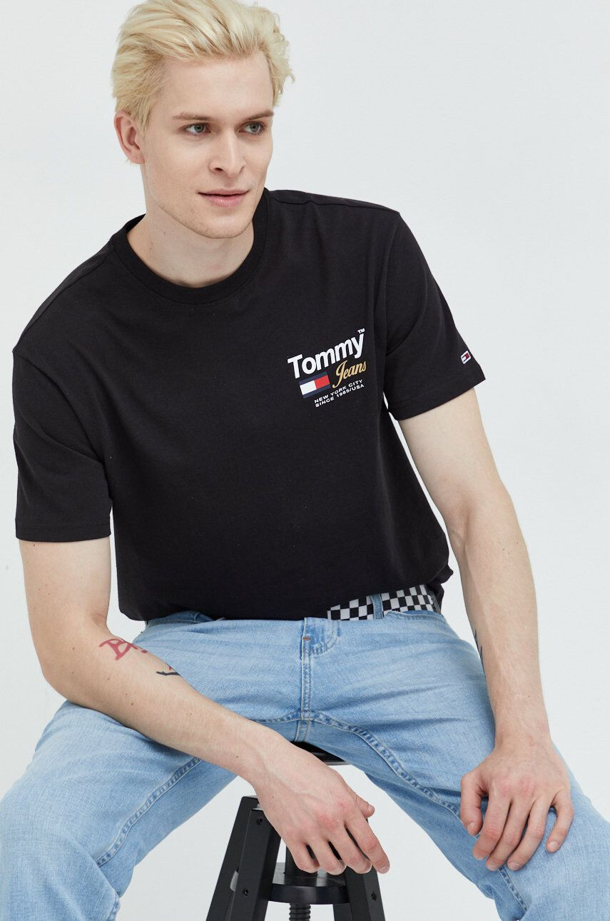 Tommy Jeans tricou din bumbac culoarea negru cu imprimeu - Pled.ro