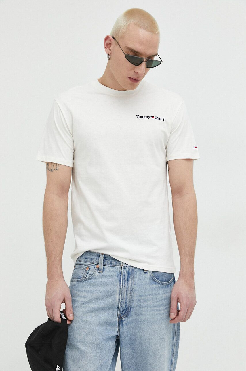 Tommy Jeans tricou din bumbac culoarea alb cu imprimeu - Pled.ro