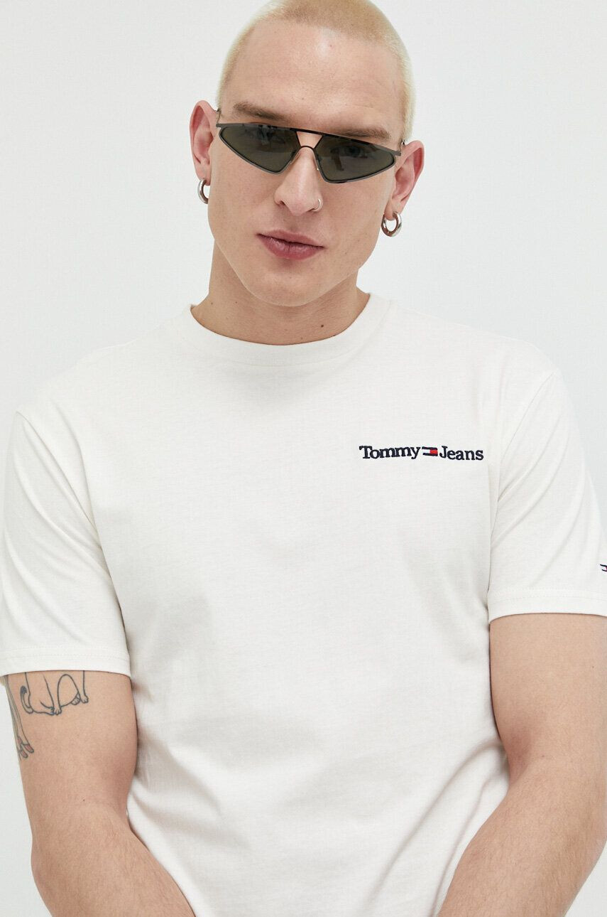 Tommy Jeans tricou din bumbac culoarea alb cu imprimeu - Pled.ro