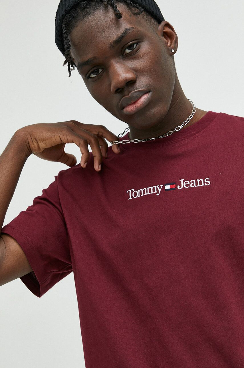 Tommy Jeans tricou din bumbac culoarea rosu cu imprimeu - Pled.ro