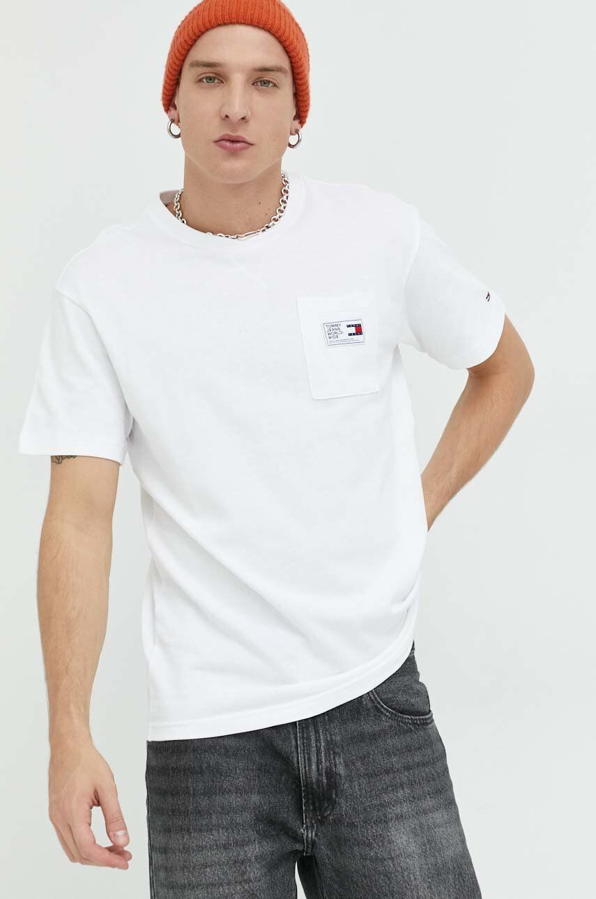 Tommy Jeans tricou din bumbac culoarea alb cu imprimeu - Pled.ro