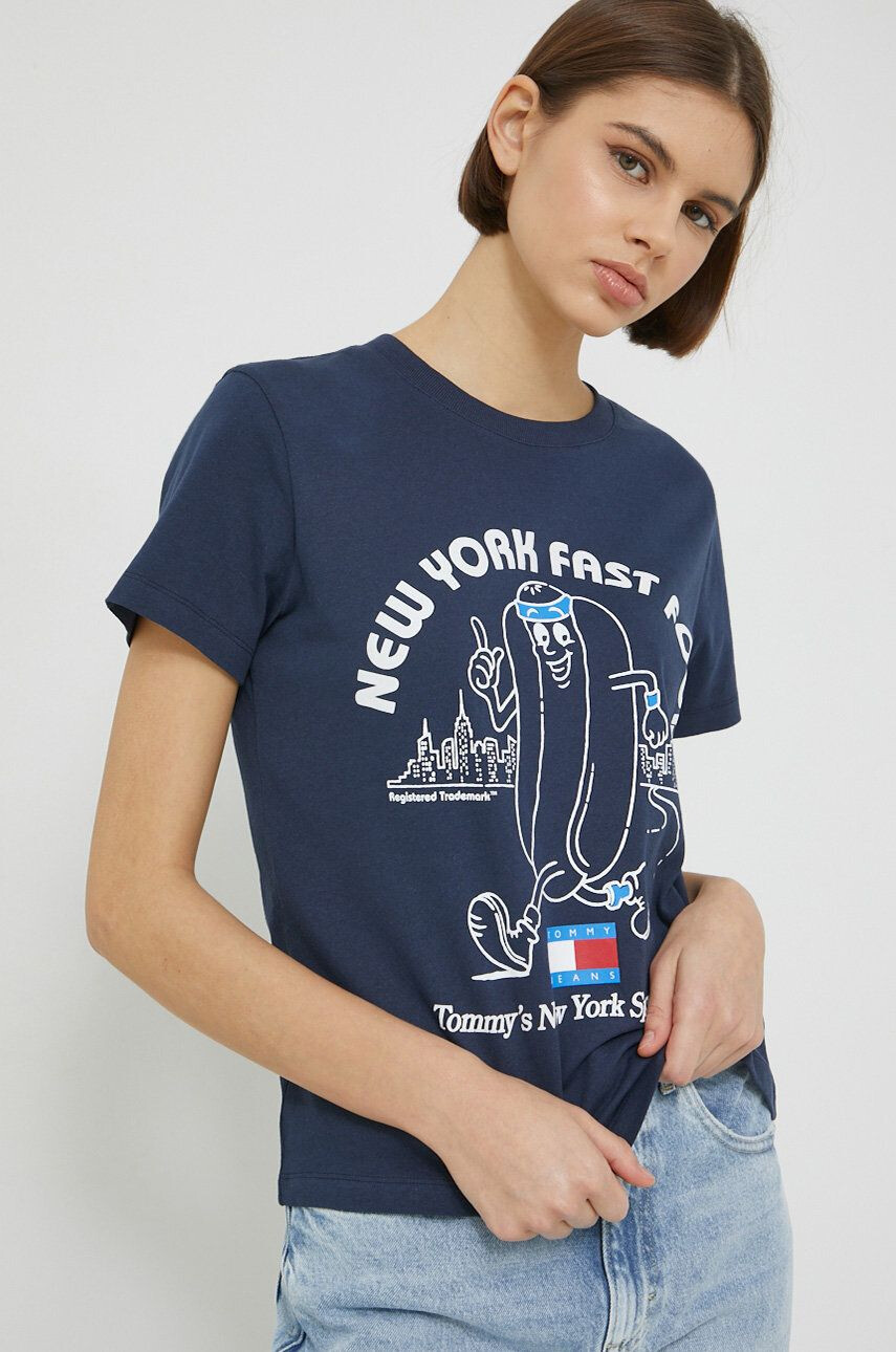 Tommy Jeans tricou din bumbac culoarea albastru marin - Pled.ro