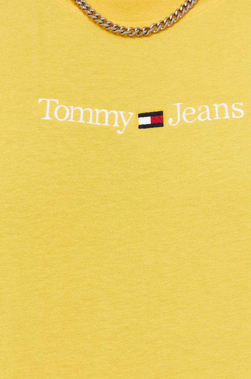 Tommy Jeans tricou din bumbac culoarea galben cu imprimeu - Pled.ro