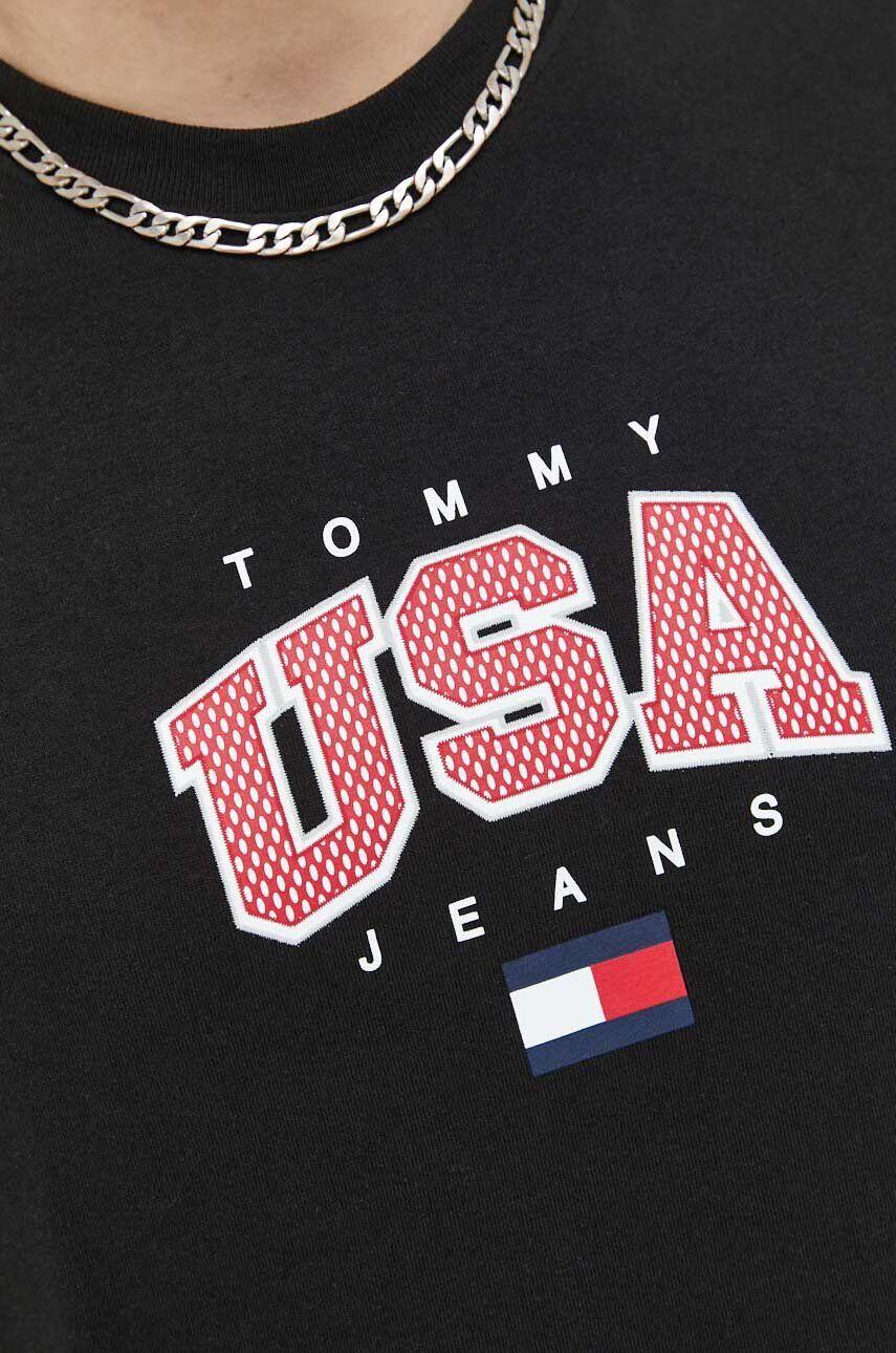 Tommy Jeans tricou din bumbac culoarea negru cu imprimeu - Pled.ro