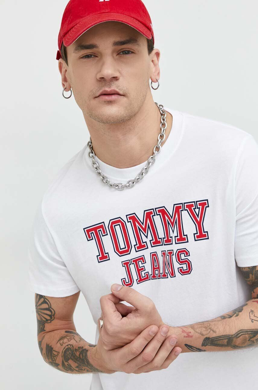 Tommy Jeans tricou din bumbac culoarea alb cu imprimeu - Pled.ro