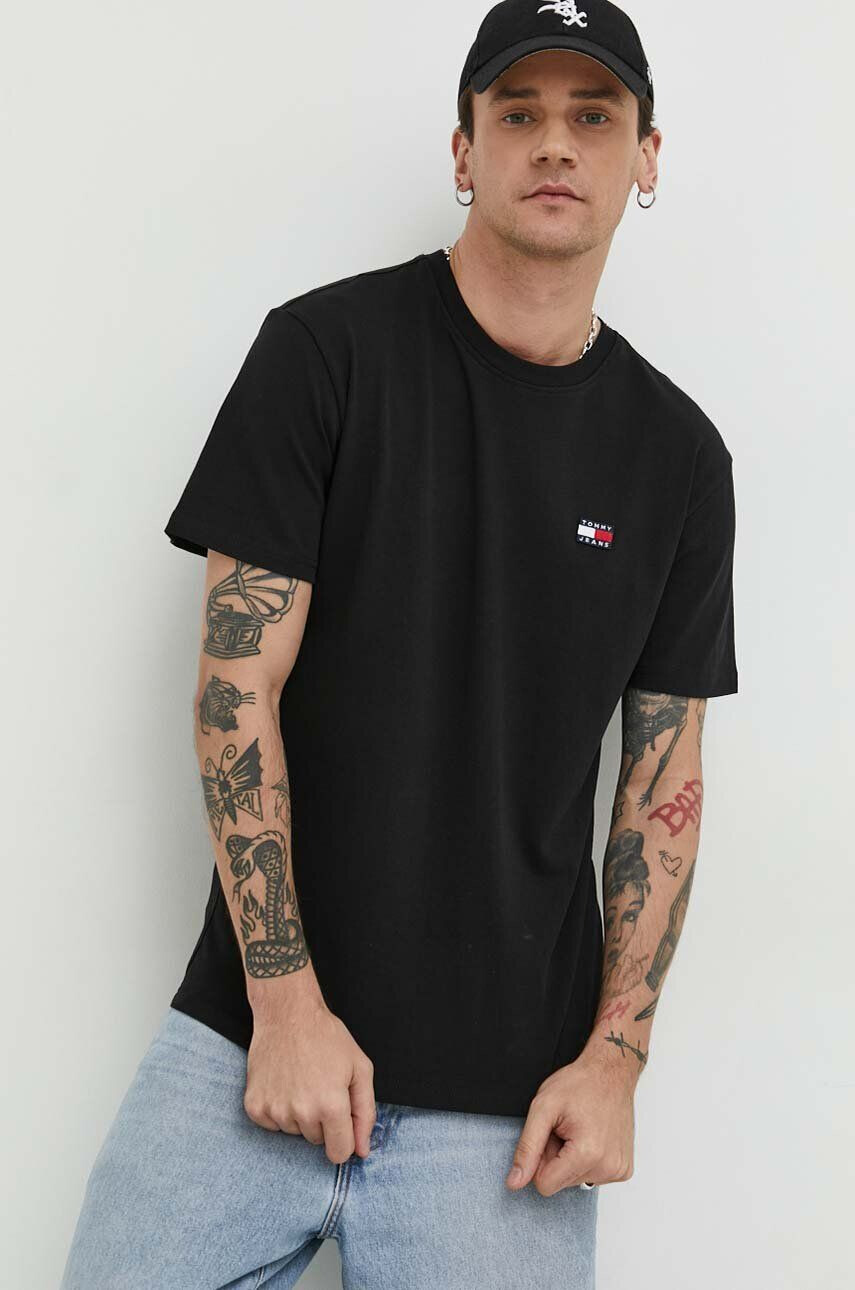 Tommy Jeans tricou din bumbac culoarea negru cu imprimeu - Pled.ro