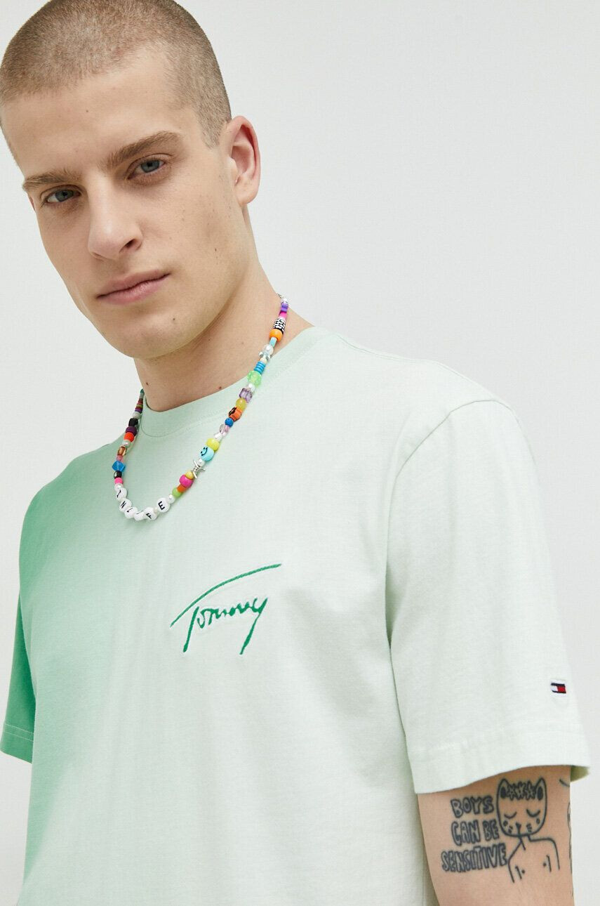 Tommy Jeans tricou din bumbac culoarea verde cu imprimeu - Pled.ro