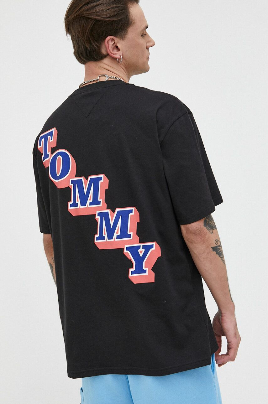 Tommy Jeans tricou din bumbac culoarea negru cu imprimeu - Pled.ro