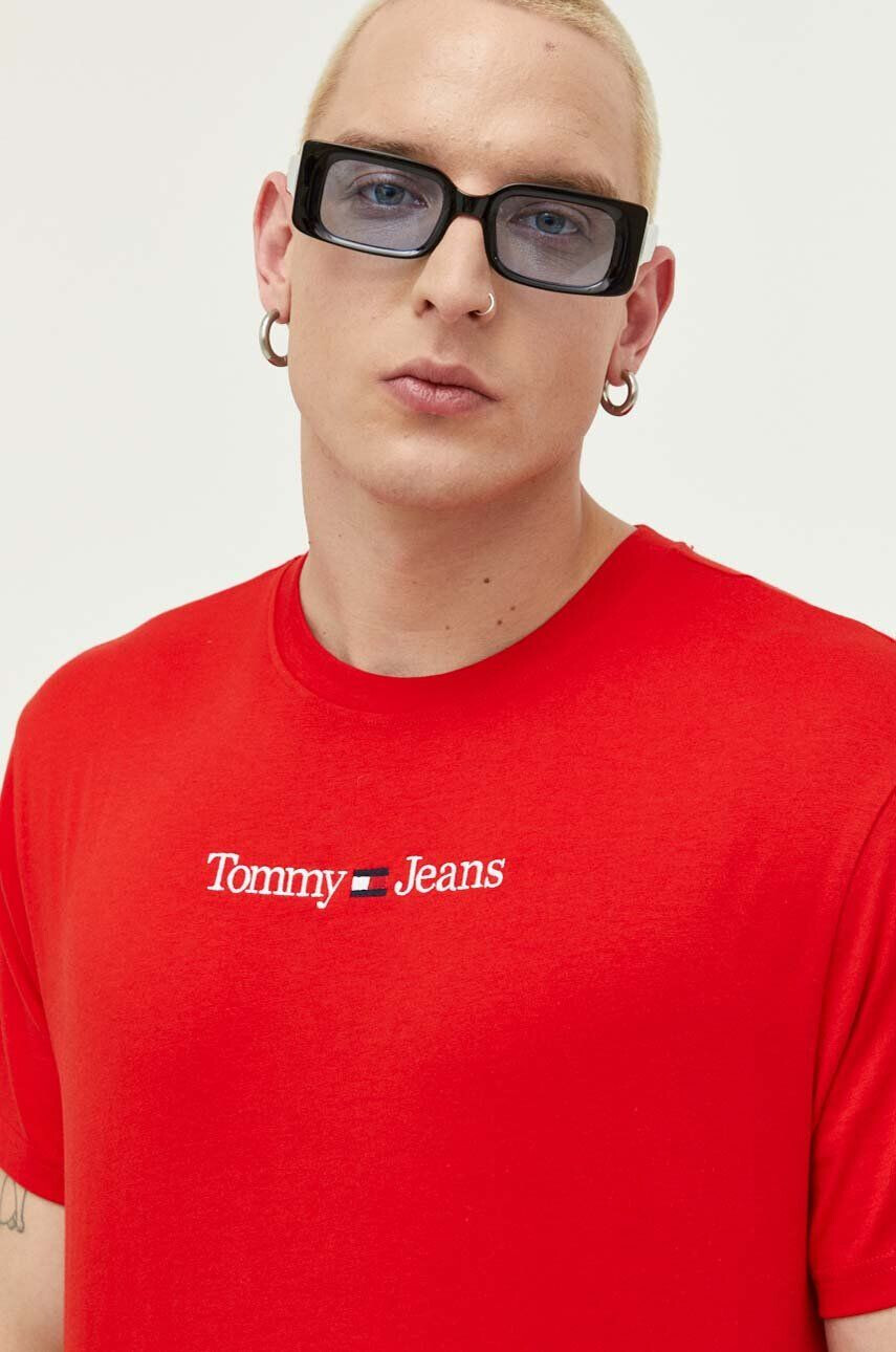 Tommy Jeans tricou din bumbac culoarea turcoaz cu imprimeu - Pled.ro