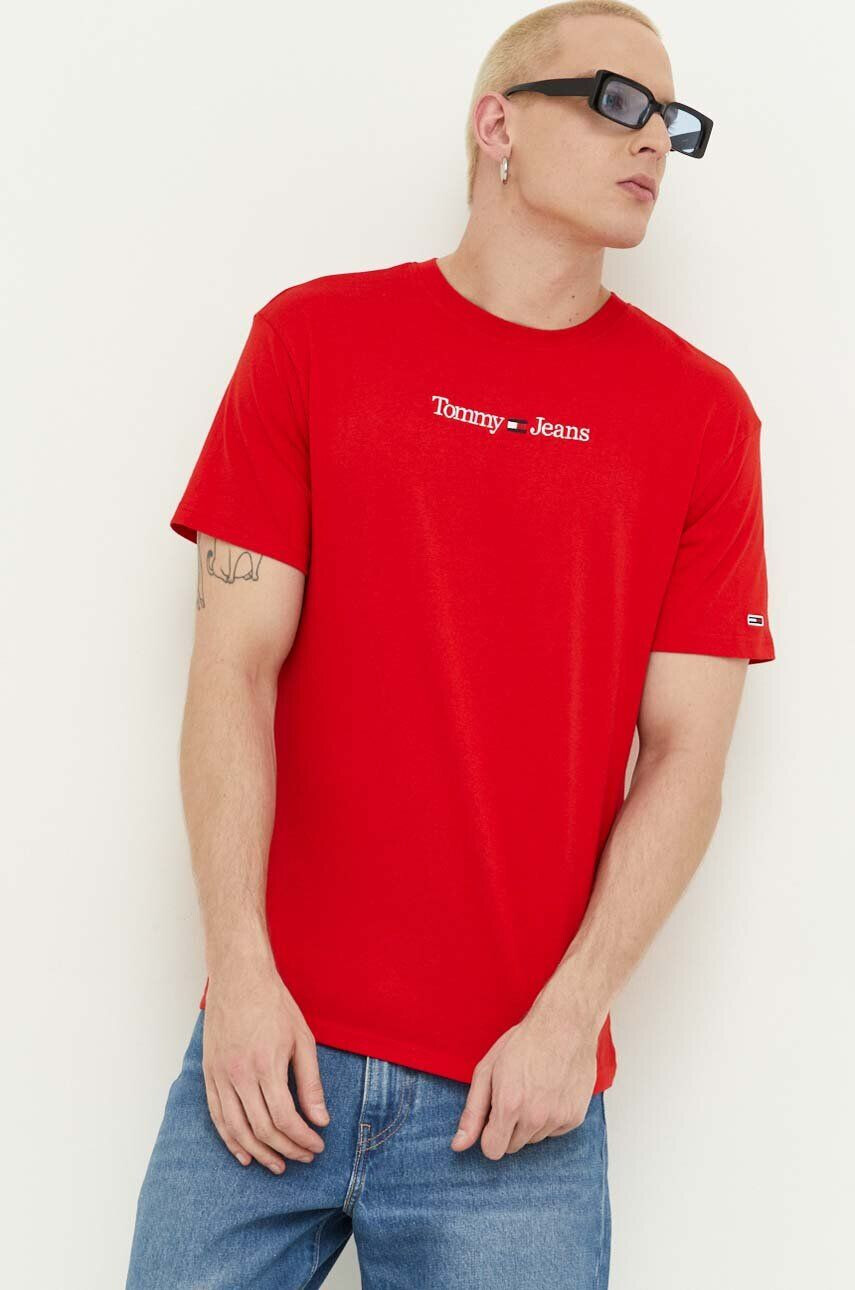 Tommy Jeans tricou din bumbac culoarea turcoaz cu imprimeu - Pled.ro