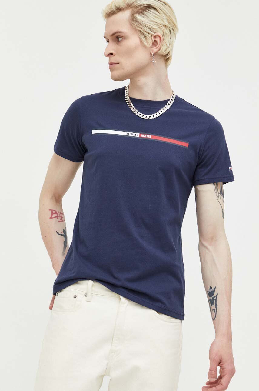 Tommy Jeans tricou din bumbac culoarea albastru marin cu imprimeu - Pled.ro