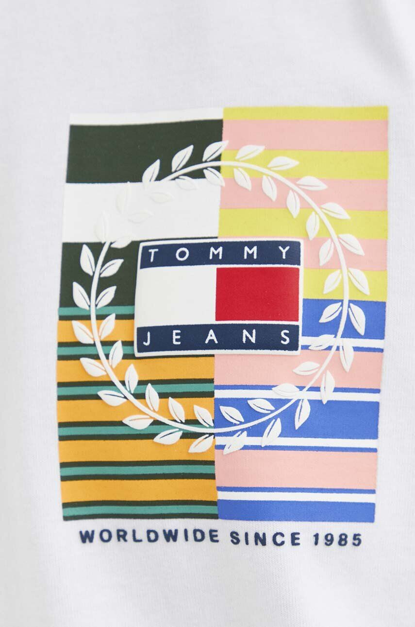 Tommy Jeans tricou din bumbac culoarea alb cu imprimeu - Pled.ro