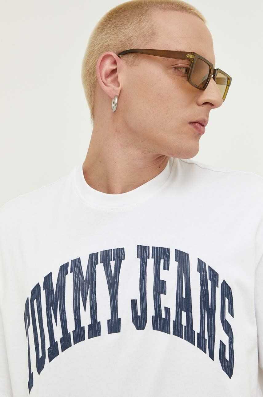 Tommy Jeans tricou din bumbac culoarea bej cu imprimeu - Pled.ro