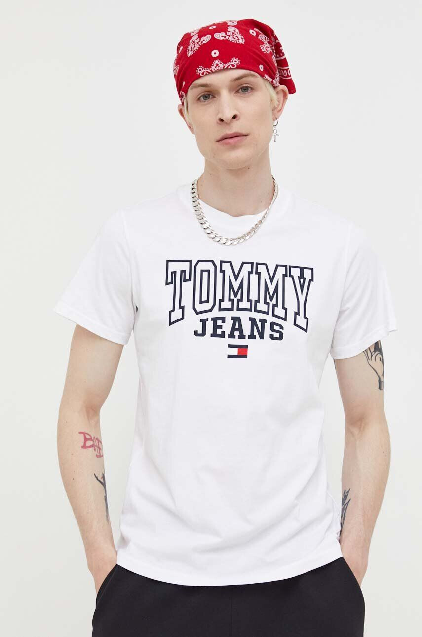 Tommy Jeans tricou din bumbac culoarea alb cu imprimeu - Pled.ro