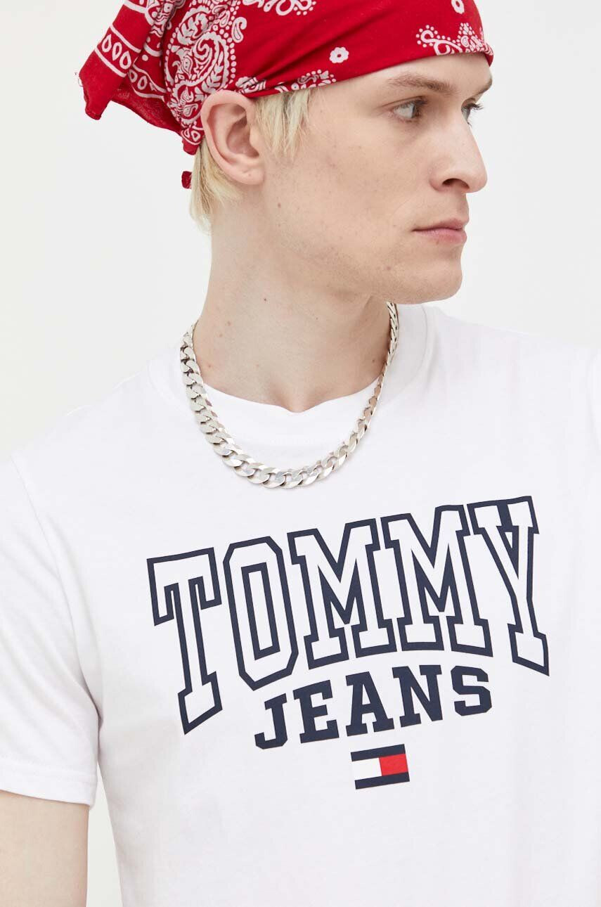 Tommy Jeans tricou din bumbac culoarea alb cu imprimeu - Pled.ro