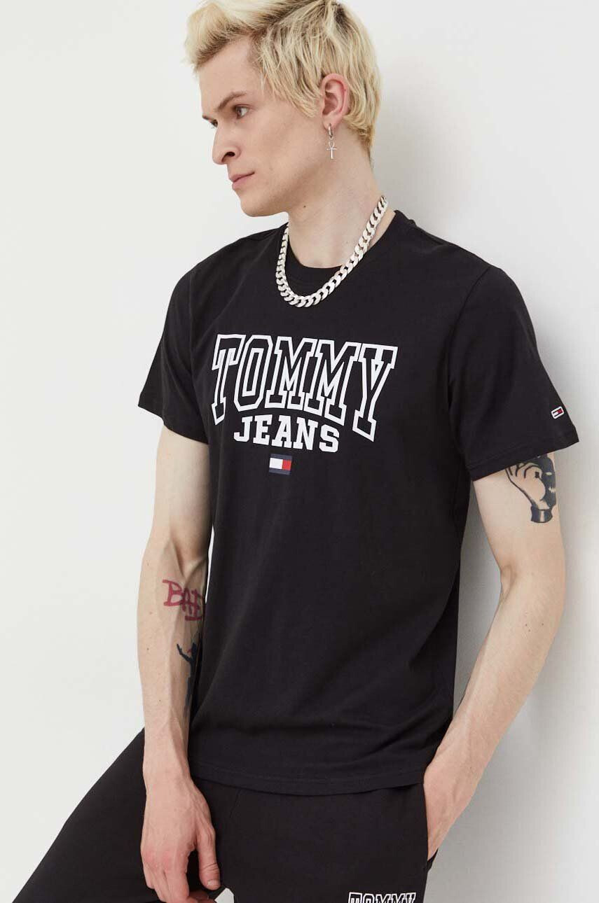 Tommy Jeans tricou din bumbac culoarea negru cu imprimeu - Pled.ro