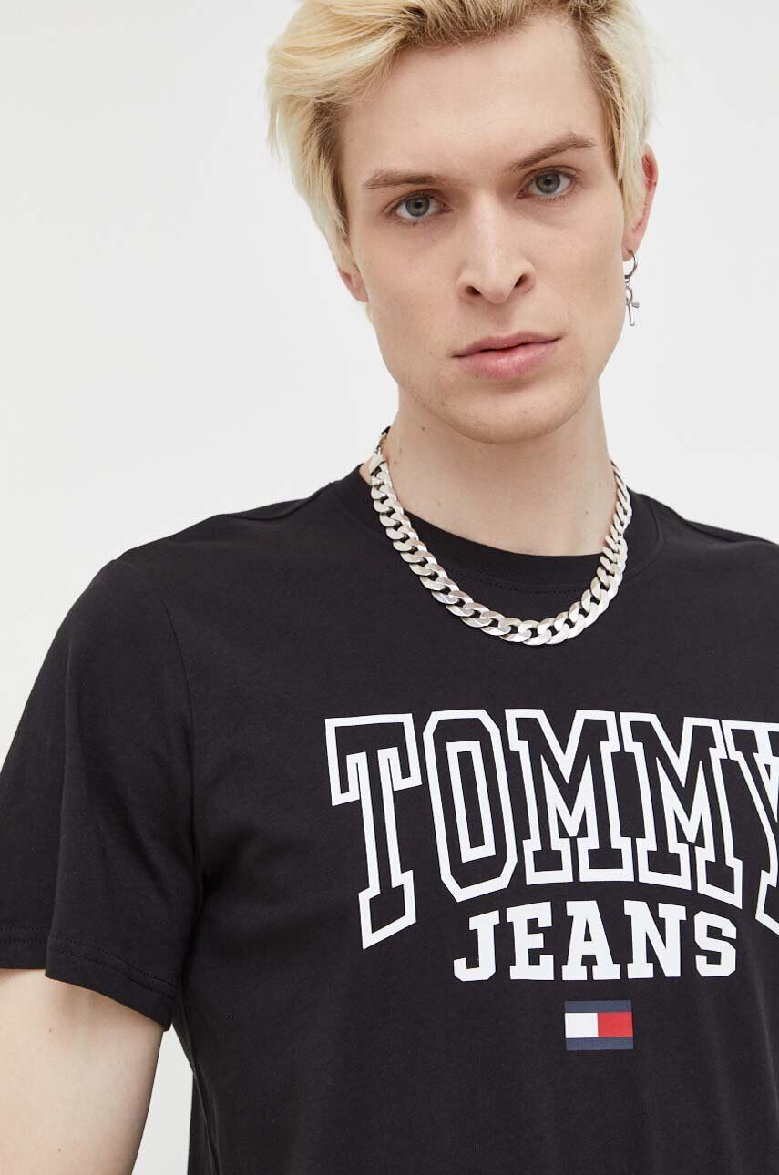 Tommy Jeans tricou din bumbac culoarea negru cu imprimeu - Pled.ro