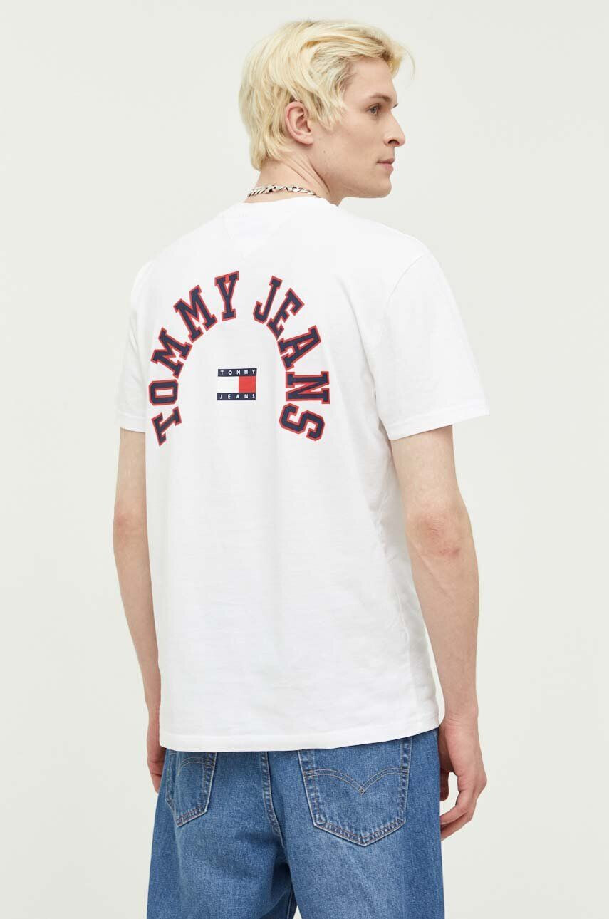 Tommy Jeans tricou din bumbac culoarea alb cu imprimeu - Pled.ro