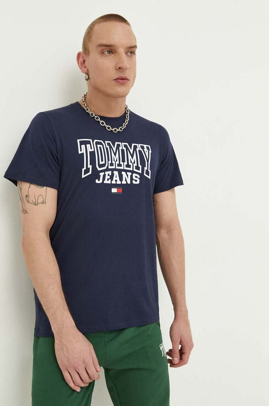 Tommy Jeans tricou din bumbac culoarea albastru marin cu imprimeu - Pled.ro