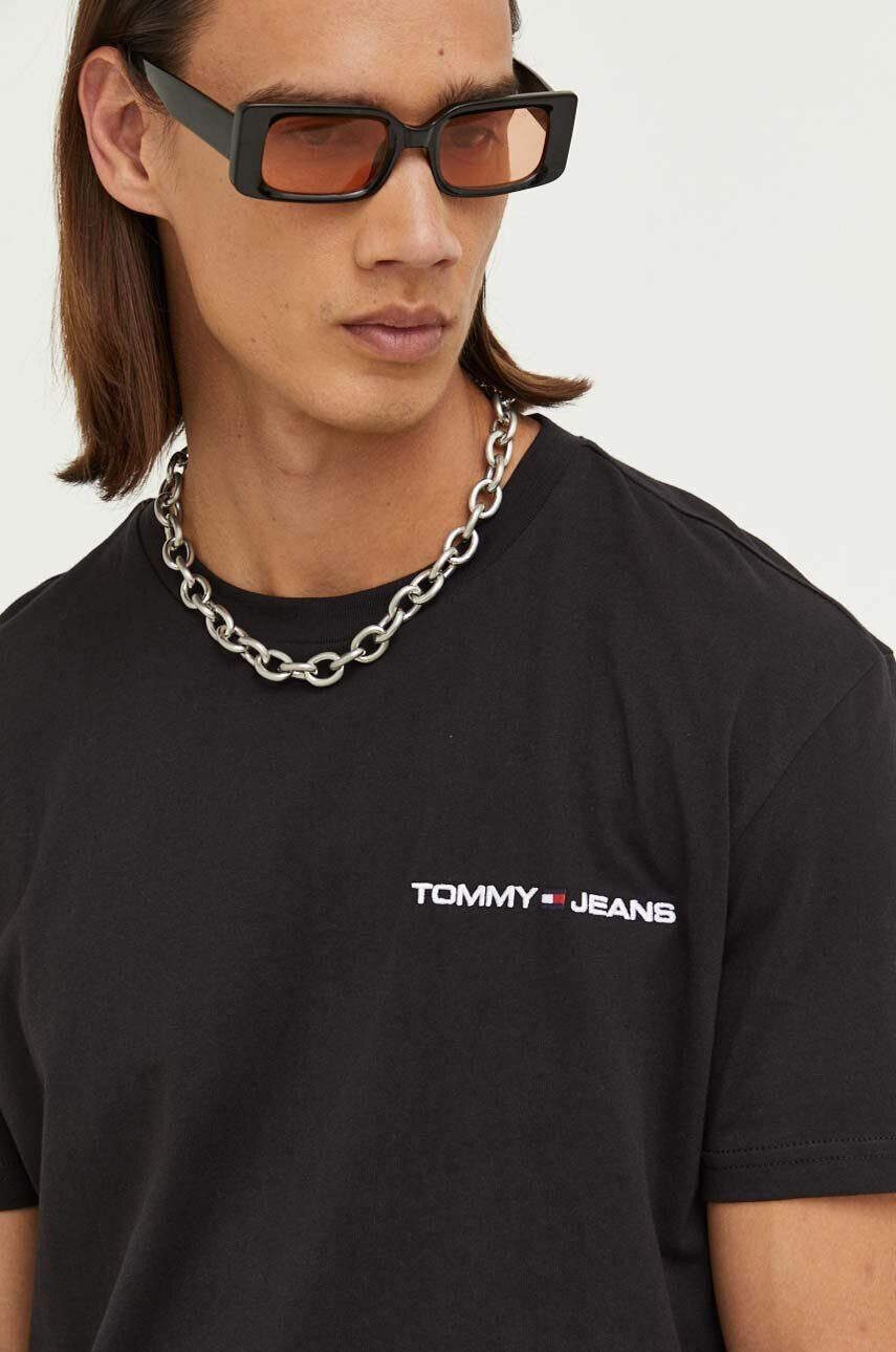 Tommy Jeans tricou din bumbac culoarea negru cu imprimeu - Pled.ro