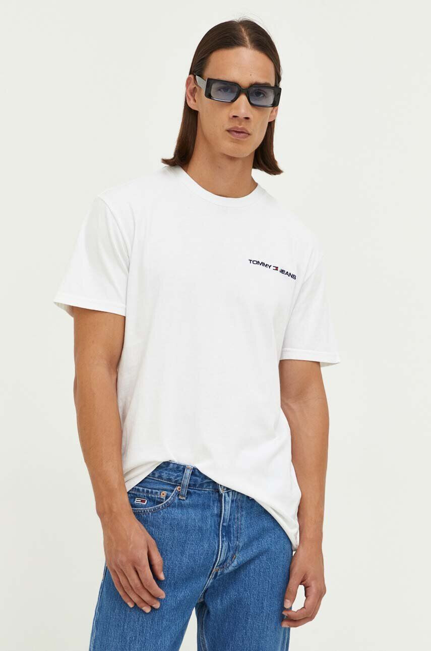 Tommy Jeans tricou din bumbac culoarea alb cu imprimeu - Pled.ro