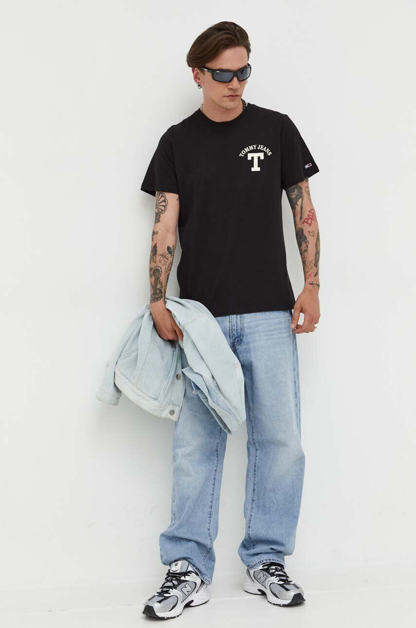 Tommy Jeans tricou din bumbac culoarea negru cu imprimeu - Pled.ro