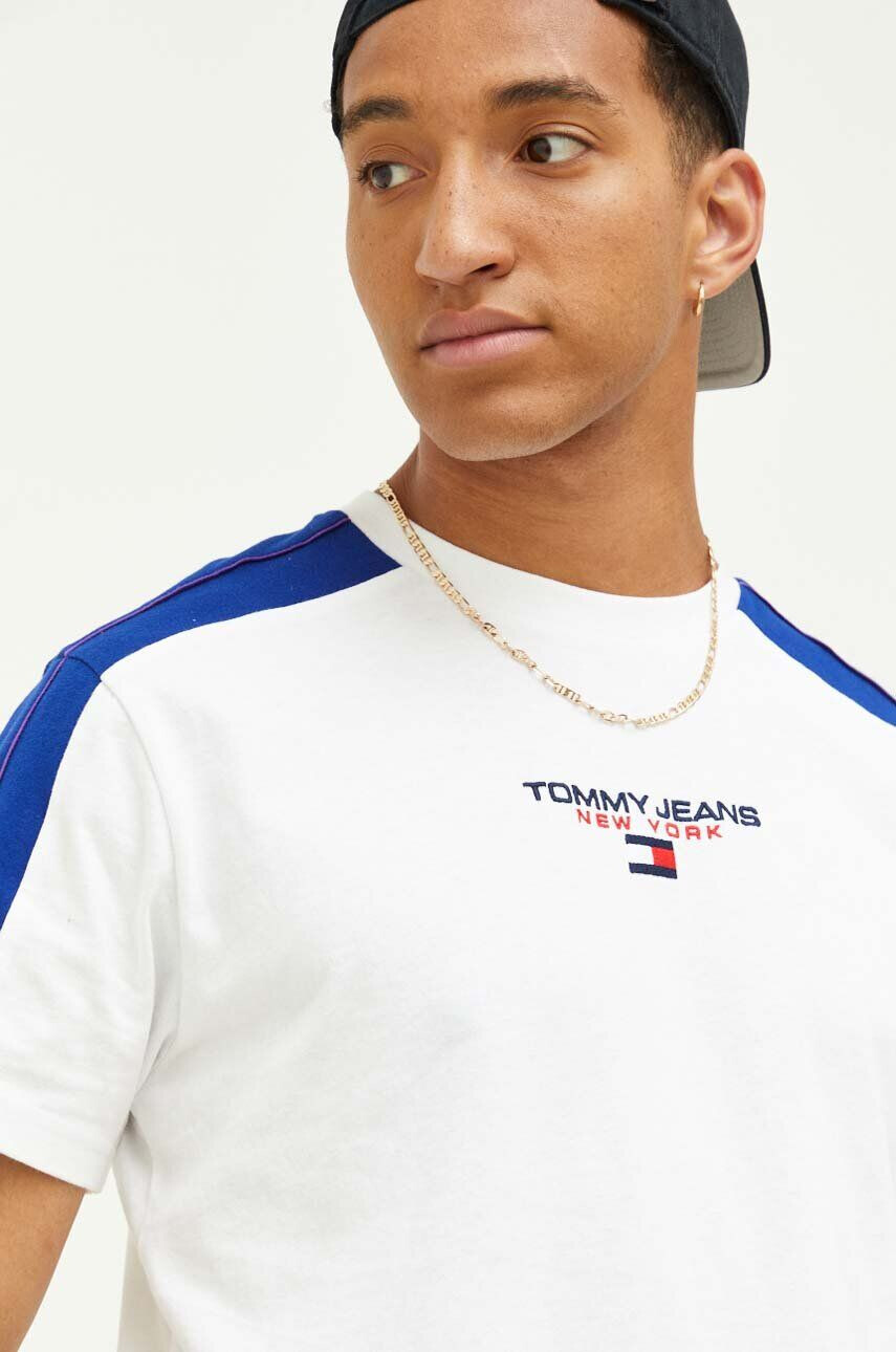 Tommy Jeans tricou din bumbac culoarea alb cu imprimeu - Pled.ro