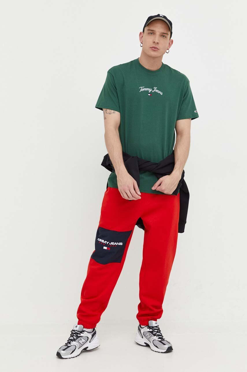 Tommy Jeans tricou din bumbac culoarea verde cu imprimeu - Pled.ro