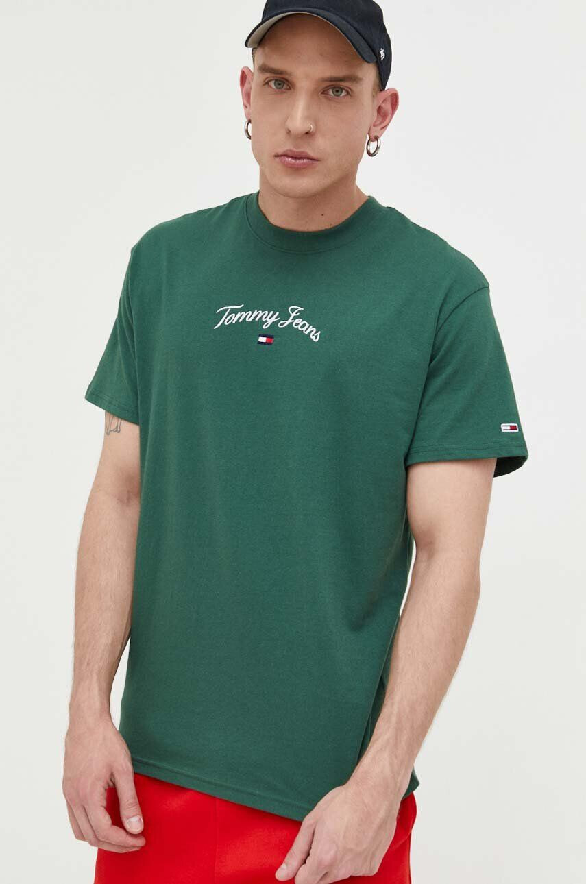 Tommy Jeans tricou din bumbac culoarea verde cu imprimeu - Pled.ro