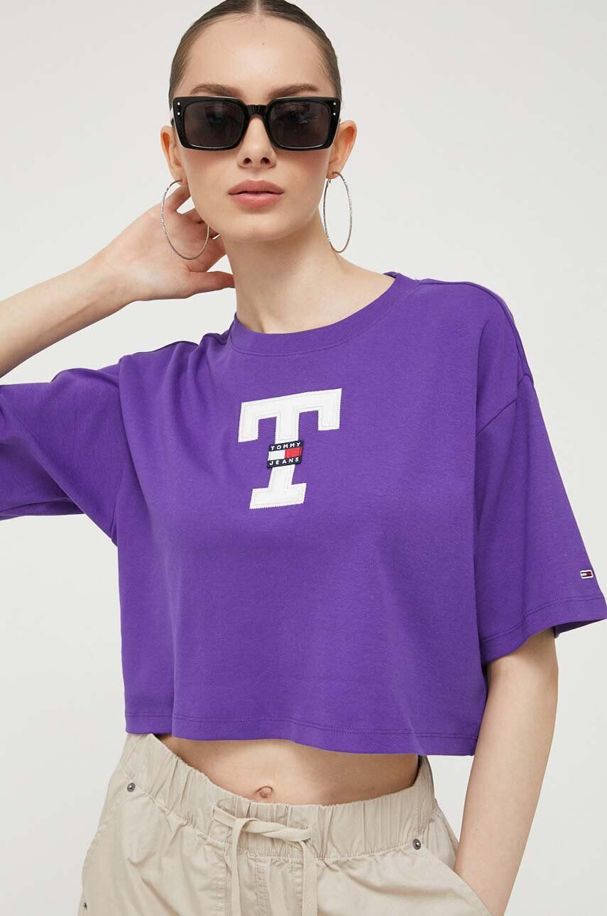 Tommy Jeans tricou din bumbac culoarea violet - Pled.ro