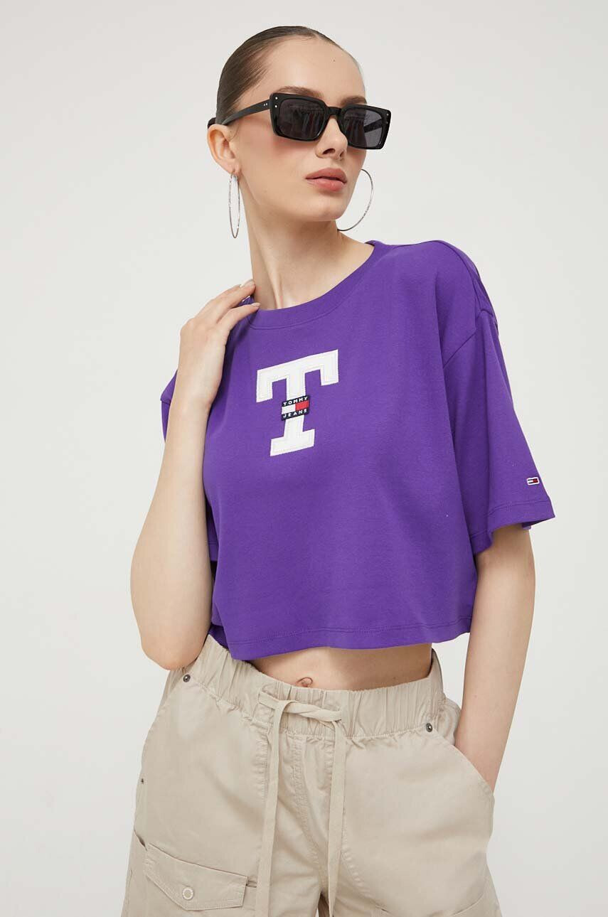 Tommy Jeans tricou din bumbac culoarea violet - Pled.ro