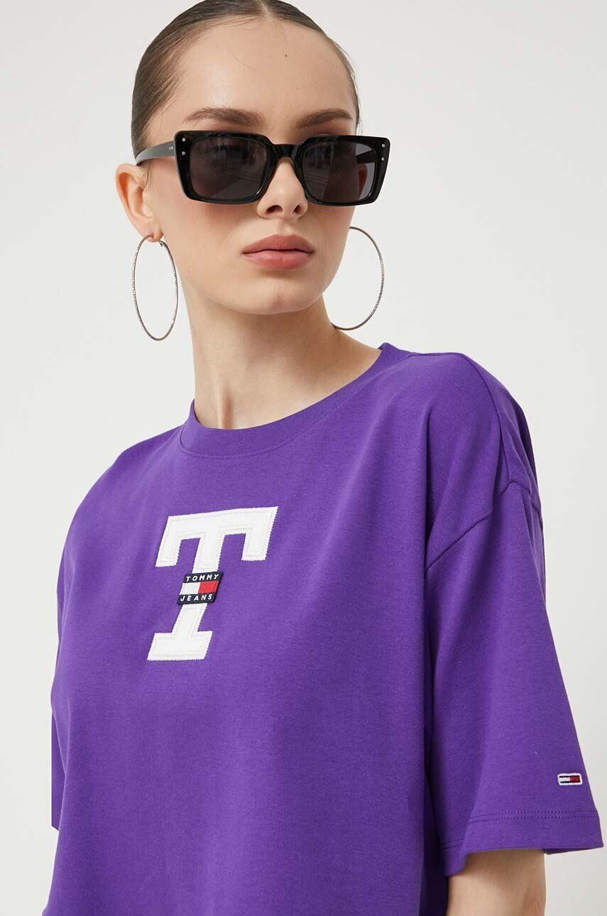 Tommy Jeans tricou din bumbac culoarea violet - Pled.ro