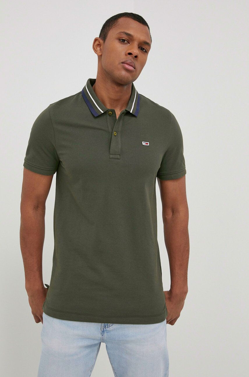 Tommy Jeans tricou polo barbati culoarea verde neted - Pled.ro