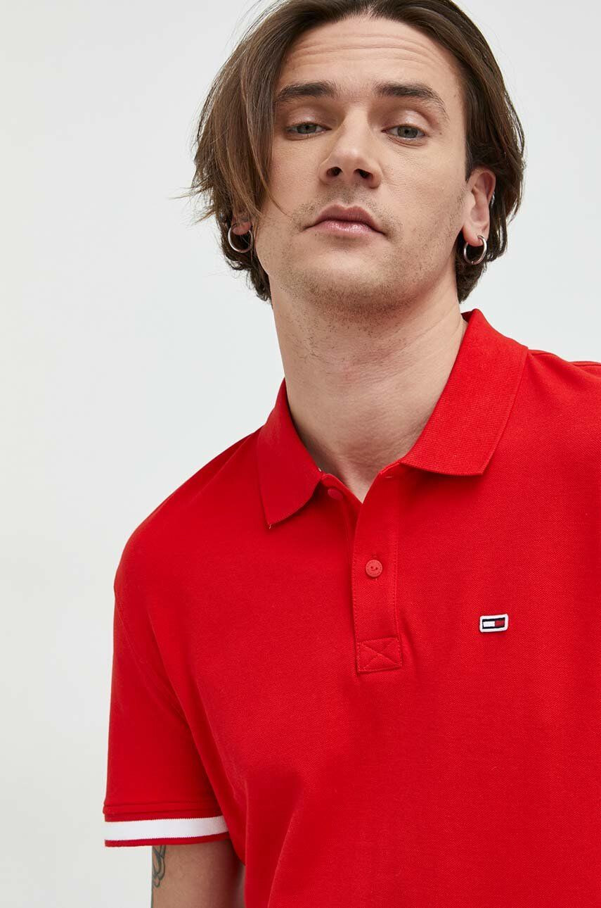 Tommy Jeans tricou polo barbati culoarea rosu cu imprimeu - Pled.ro