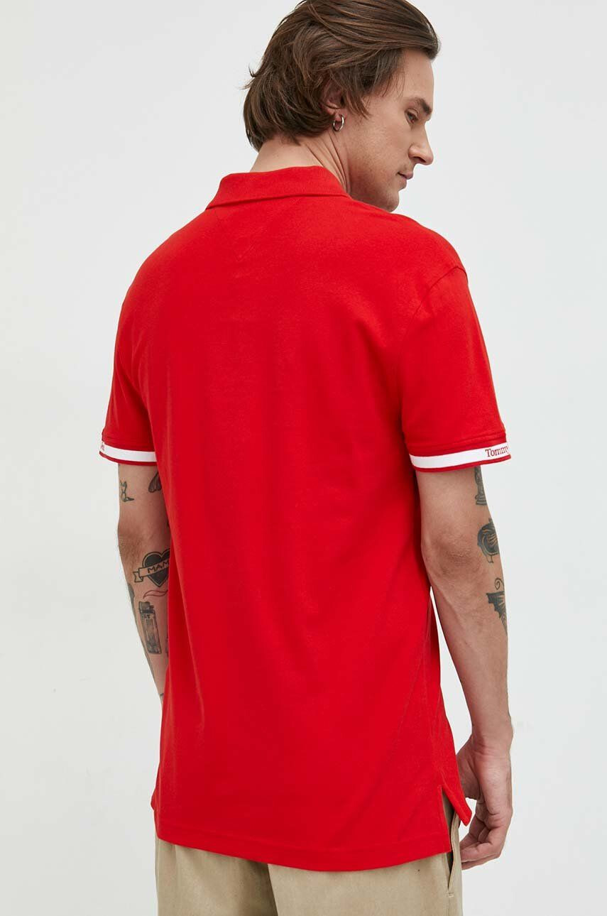 Tommy Jeans tricou polo barbati culoarea rosu cu imprimeu - Pled.ro