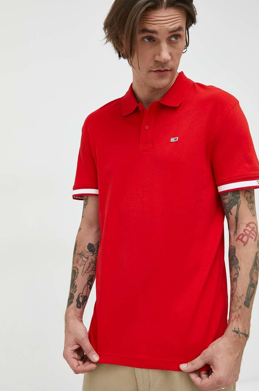 Tommy Jeans tricou polo barbati culoarea rosu cu imprimeu - Pled.ro