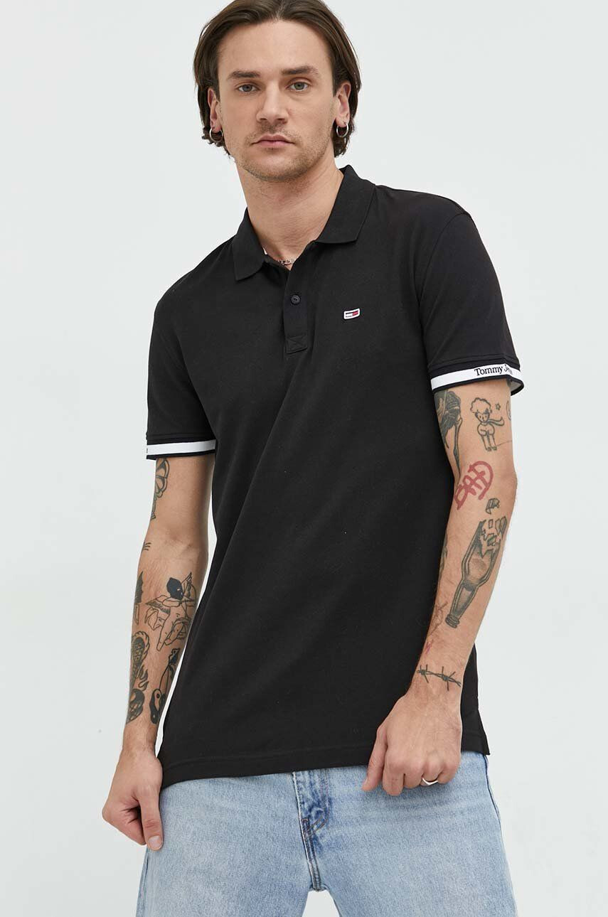 Tommy Jeans tricou polo barbati culoarea negru cu imprimeu - Pled.ro