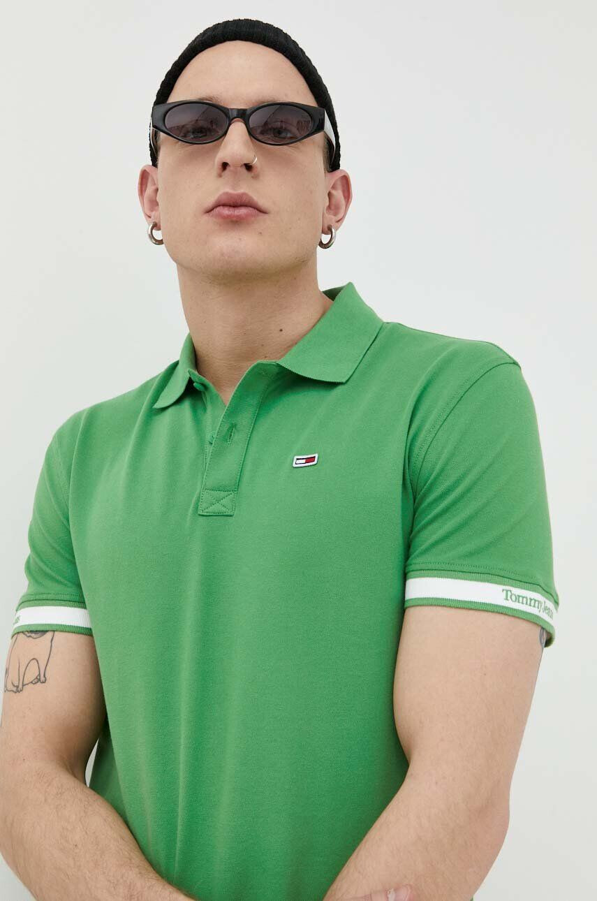 Tommy Jeans tricou polo barbati culoarea verde cu imprimeu - Pled.ro